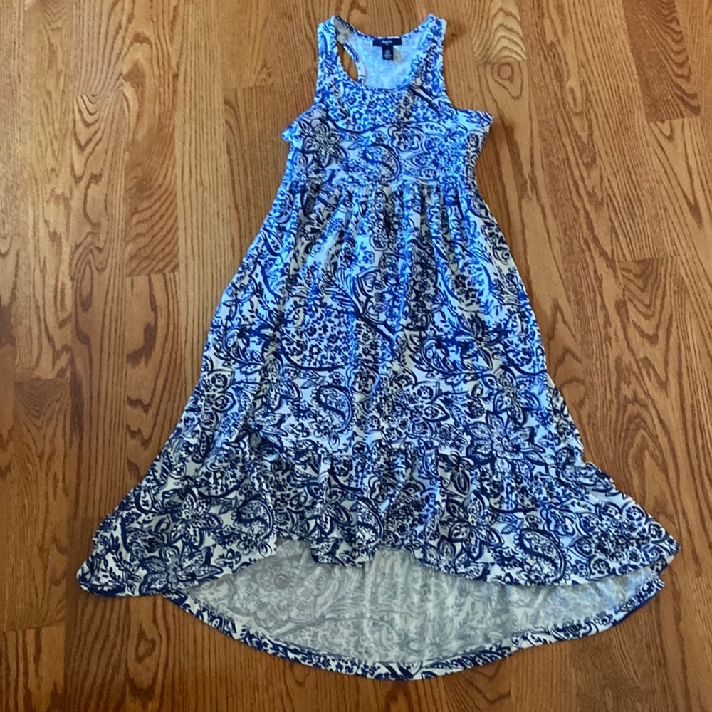 white blue floral dress
